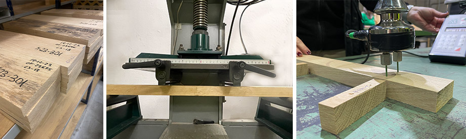 pruebas de laboratorio con diferentes maderas de roble y pino